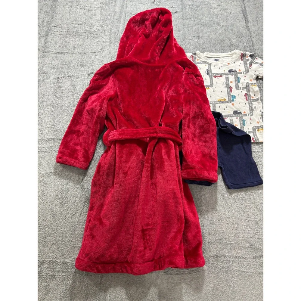 Pottery Barn Old Navy Boys 4 5 6 Red Robe Dinosaur Pajama Set Lot Cozy Casual
